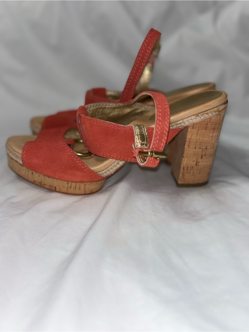 Women’s Orange Suede Cork Platform Sandals - COACH - Picture 5 of 8